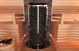 ; Multi-Tension NS mod/èle Sauna Po/êle /Électrique SAWO ARIES ROUND ARI3 6,0 kW; N/écessite lunit/é de contr/ôle s/épar/é soit monophas/é ou triphas/é; Bo/îtier en acier inoxydable; ARI3-60