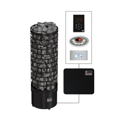 SAWO sauna series tower ARI Round Black NS 400x400