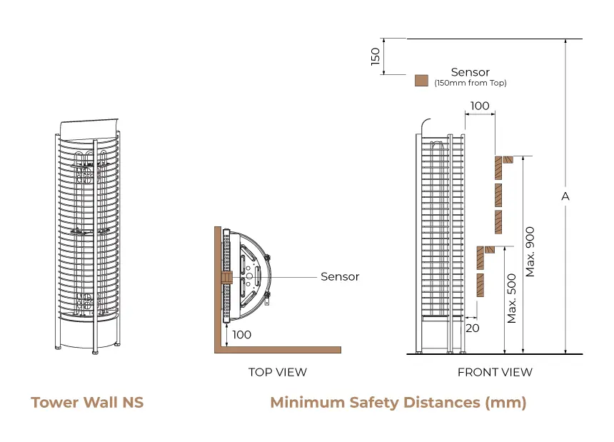 SAWO Tower Wall NS minimum safety distances