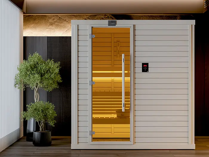 Standard Sauna Room by SAWO SAWO Standard Sauna Room with classic indoor design