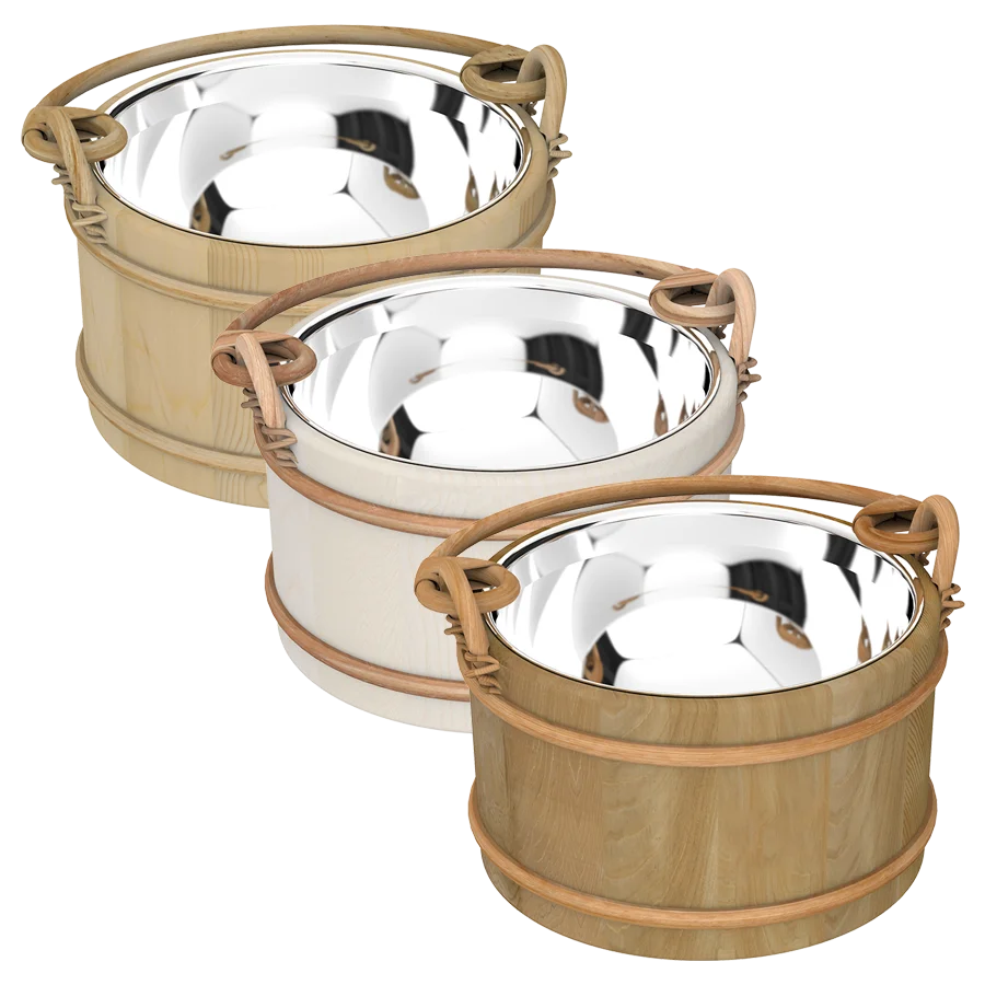 Wooden Pail Rattan with Stainless Steel Insert