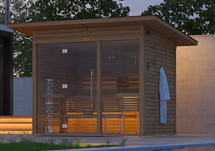 SAWO Outdoor Sauna Room with durable weather protection