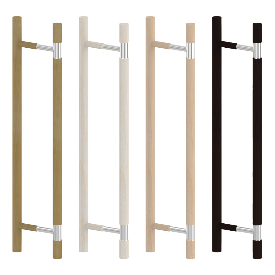 Wooden Straight Door Handle with Metal Accent
