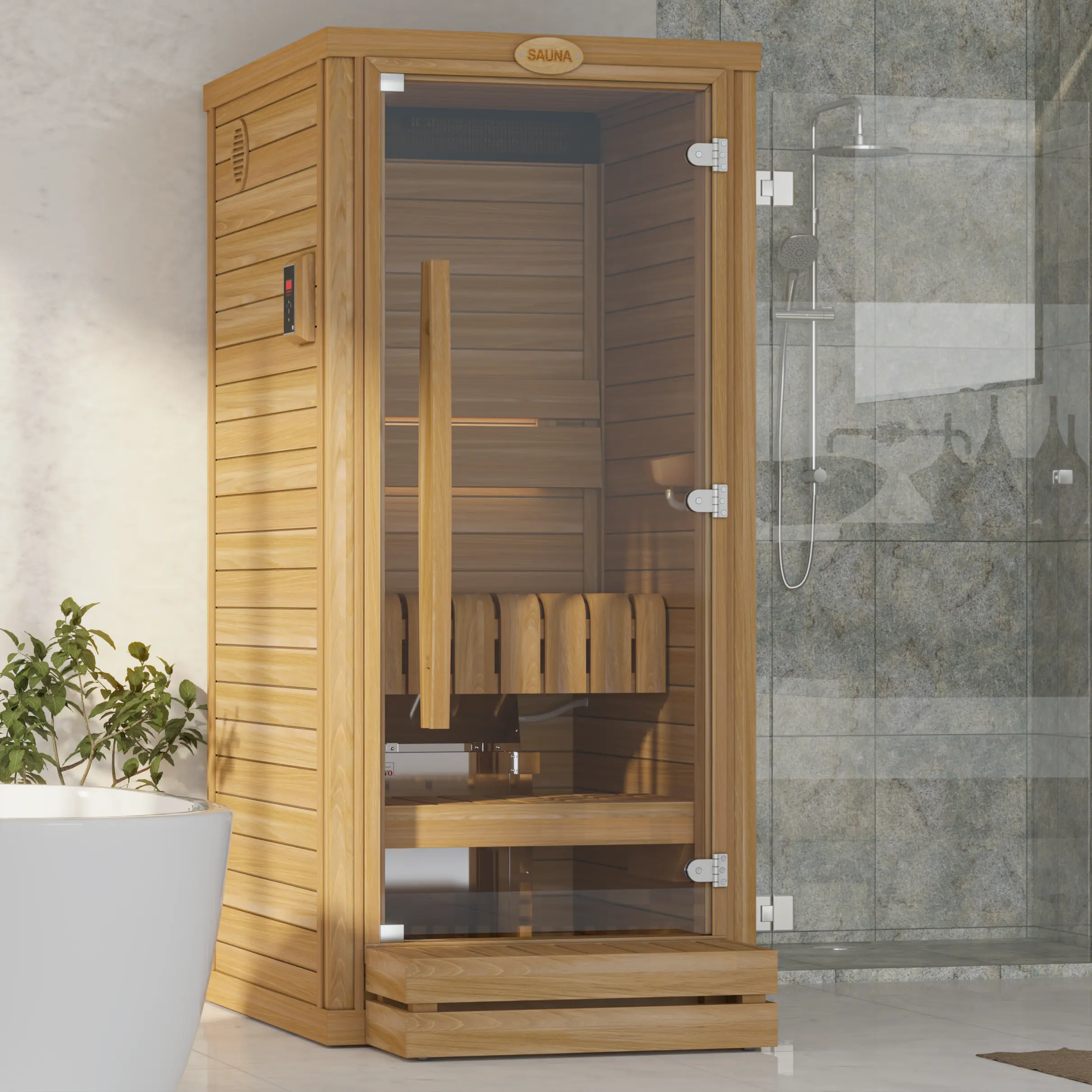 SAWO Sauna Room | Standard Finnish Sauna for Relaxation Standard Finnish sauna room by SAWO with natural wood design